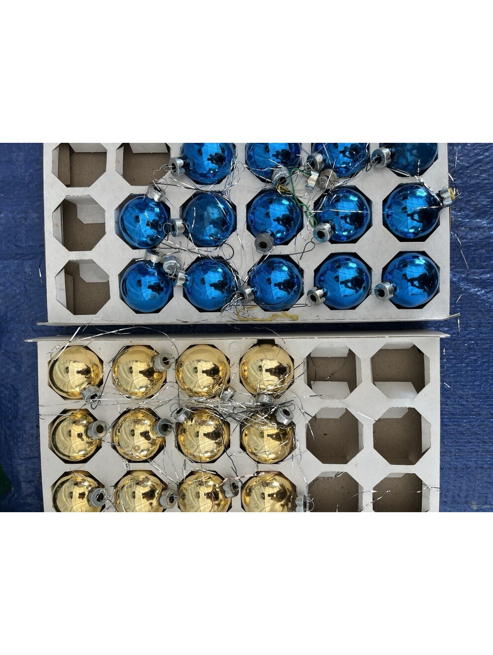 Vintage Glass Christmas Ball Ornaments Mix Lot Shiny Blue Gold